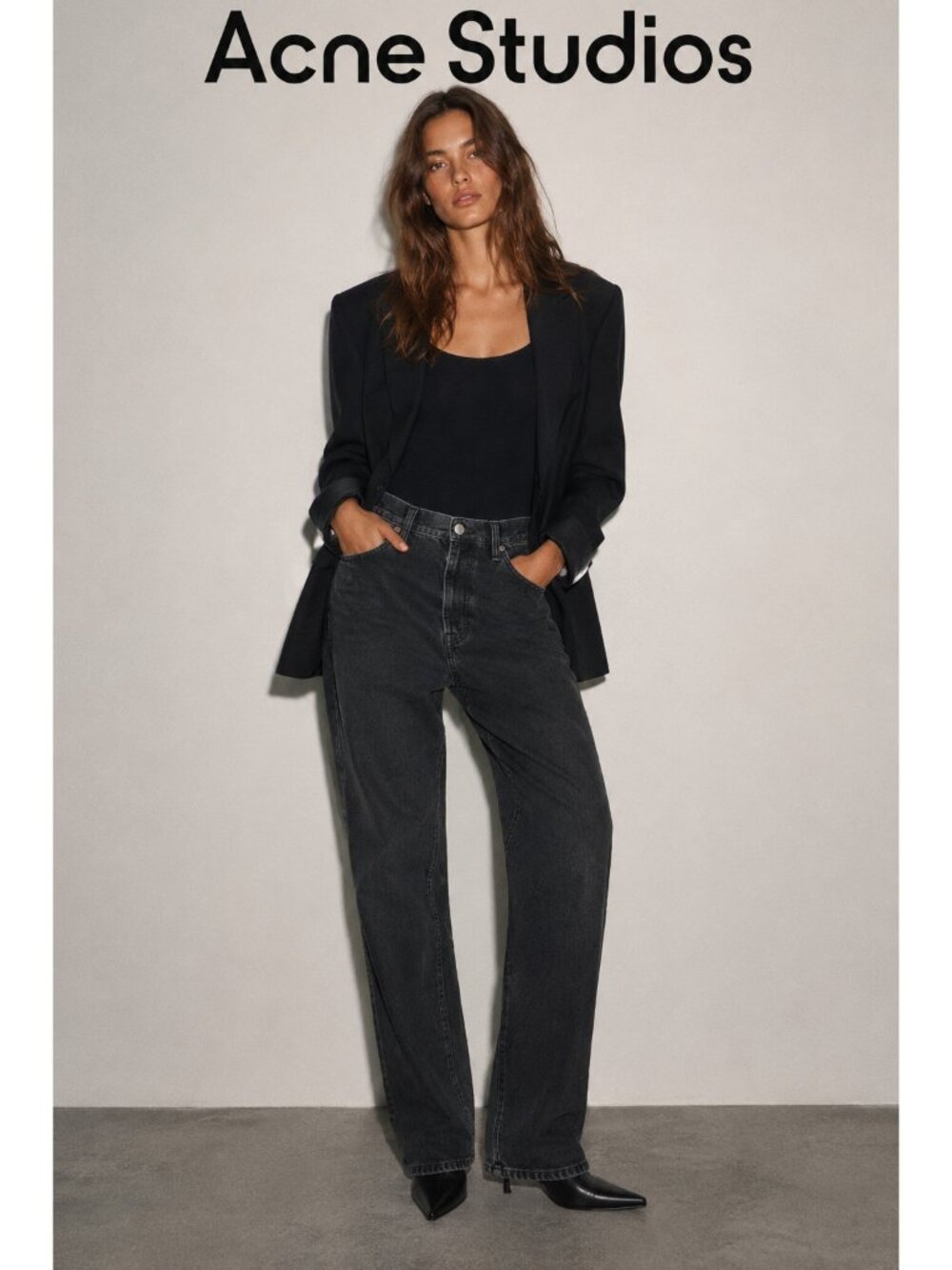 Acne Studios Women Black Washed Denim Jeans Button Fly 32" Waist